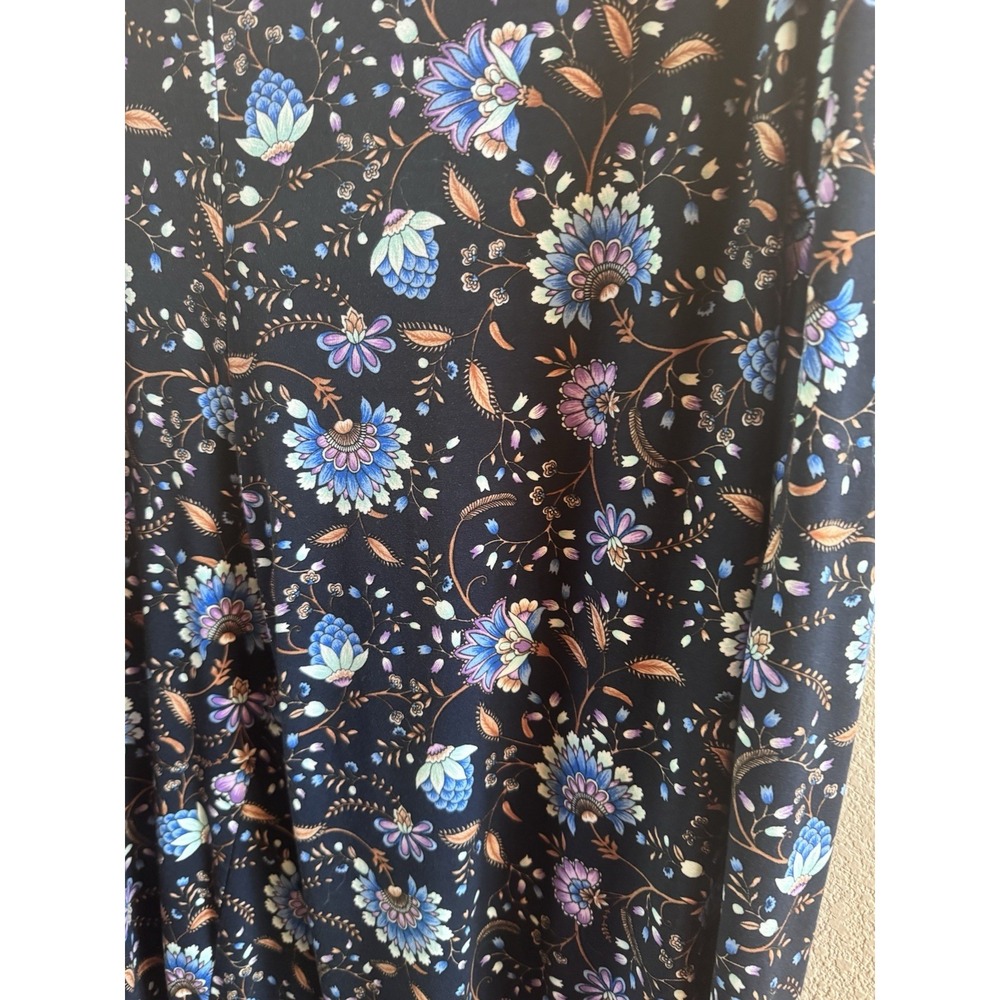 NWT J. Jill Wearever Casual Navy Blue Top &Pants Sz Large Vines Flowers Lounge
